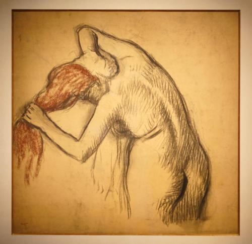 Edgar DegasApres le bain, femme s'essuyantvers1903fusain rehausse de pastel bistreCollection Nahmad