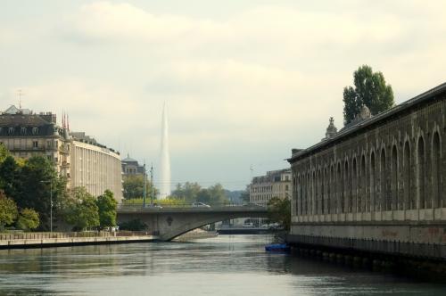 Rhone River Scene, with Geneva's Jet d'Eau